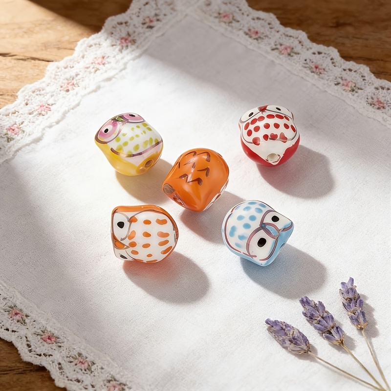 6pcs Owl-Shaped Ceramic Decorative Beads for DIY Jewelry Making